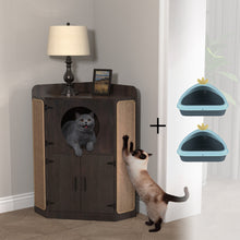 Load image into Gallery viewer, GDLF Litter Box Enclosure, Corner Furniture Style Cat House with Scratch Pad &amp; 2 Corner Litter Boxes Included