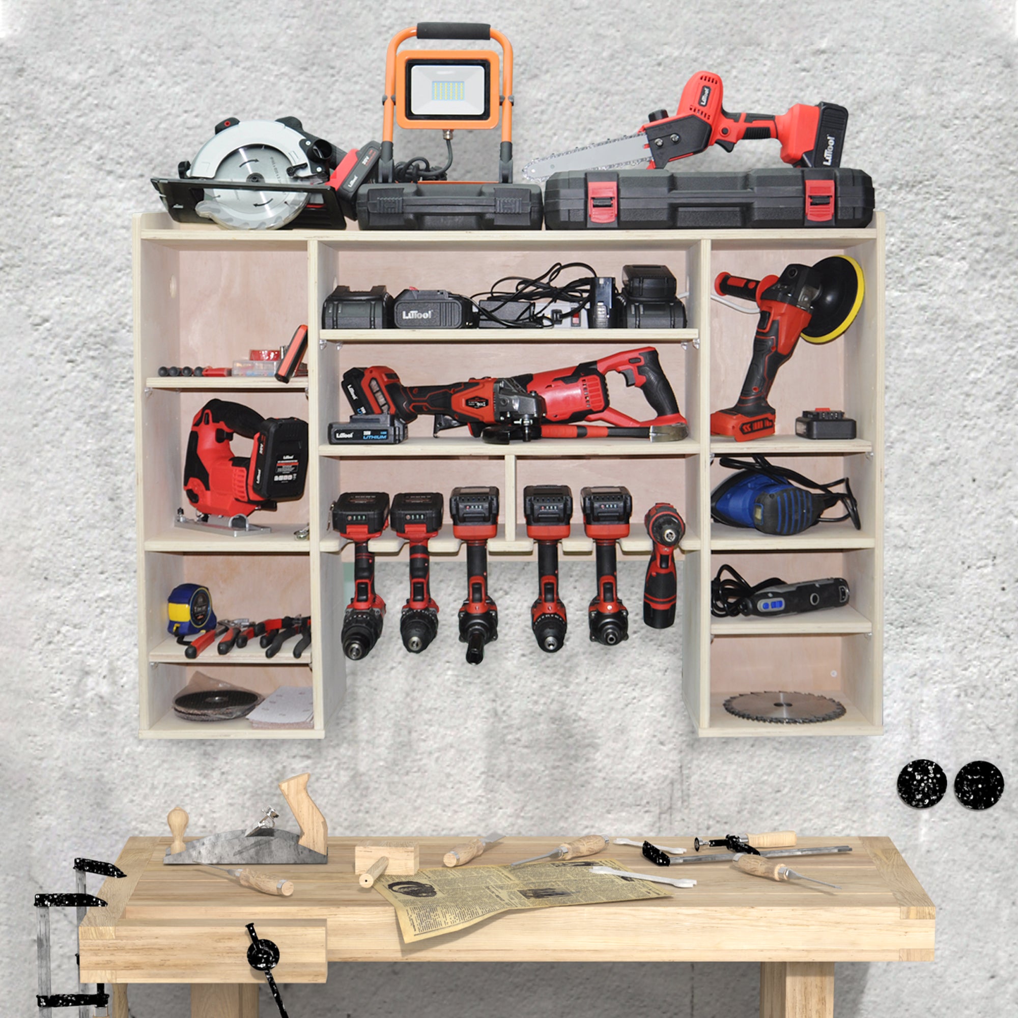 Power Tool Organizer Drill Holder Wall Mounted Garage Tool Shelf for  Cordless Drills 