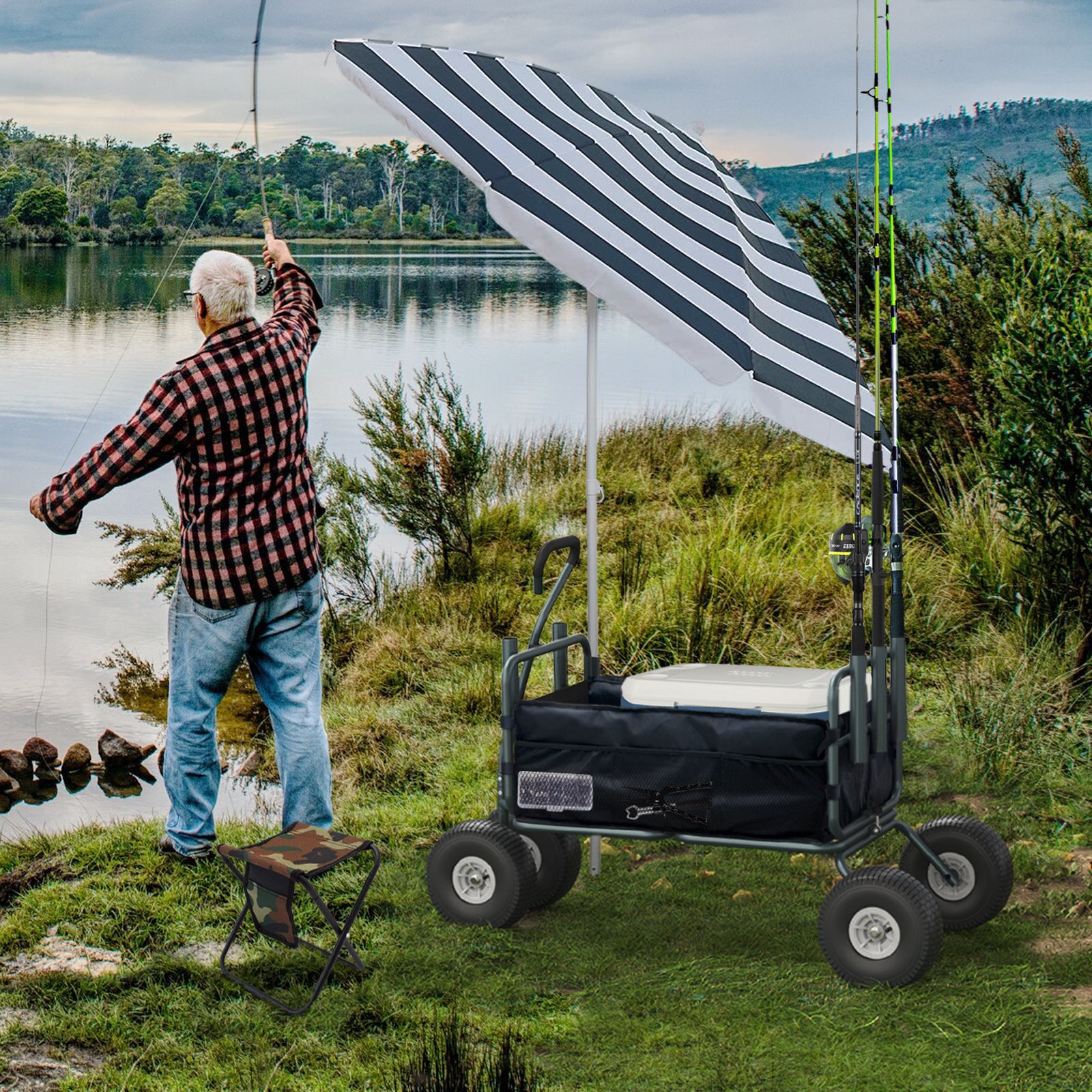 fishing rod holders for beach cart GDLF Fishing Cart Heavy Duty Foldable Collapsible Wagon Rod Holders 55 – shopGDLF