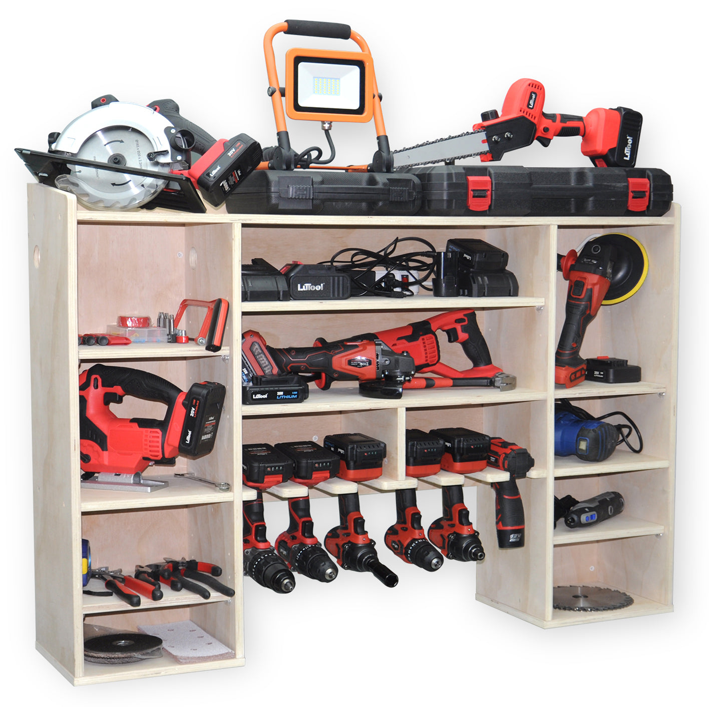 ZLQ METAL Power Tool Organizer With Charging Station,Drill Holder Wall  Mount,Garage Storage Shelves for