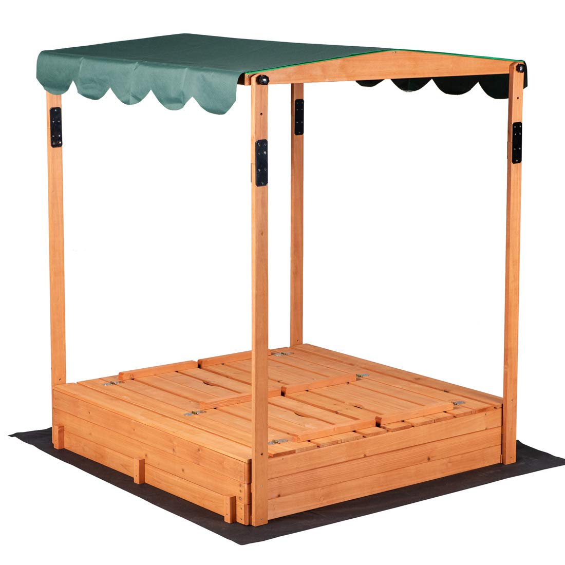GDLF Wooden Outdoor Sandbox Convertible Canopy Covered Sand Box