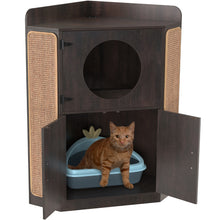 Load image into Gallery viewer, GDLF Litter Box Enclosure, Corner Furniture Style Cat House with Scratch Pad &amp; 2 Corner Litter Boxes Included