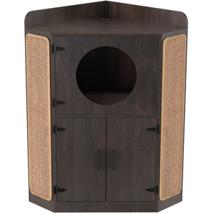 GDLF Litter Box Enclosure, Corner Furniture Style Cat House with Scratch Pad & 2 Corner Litter Boxes Included