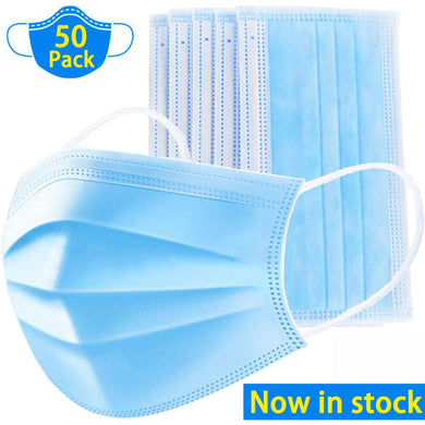 50 pack Face Masks Disposable 3 Layers Filter Dust proof Efficiency ≥97% Facial Protective