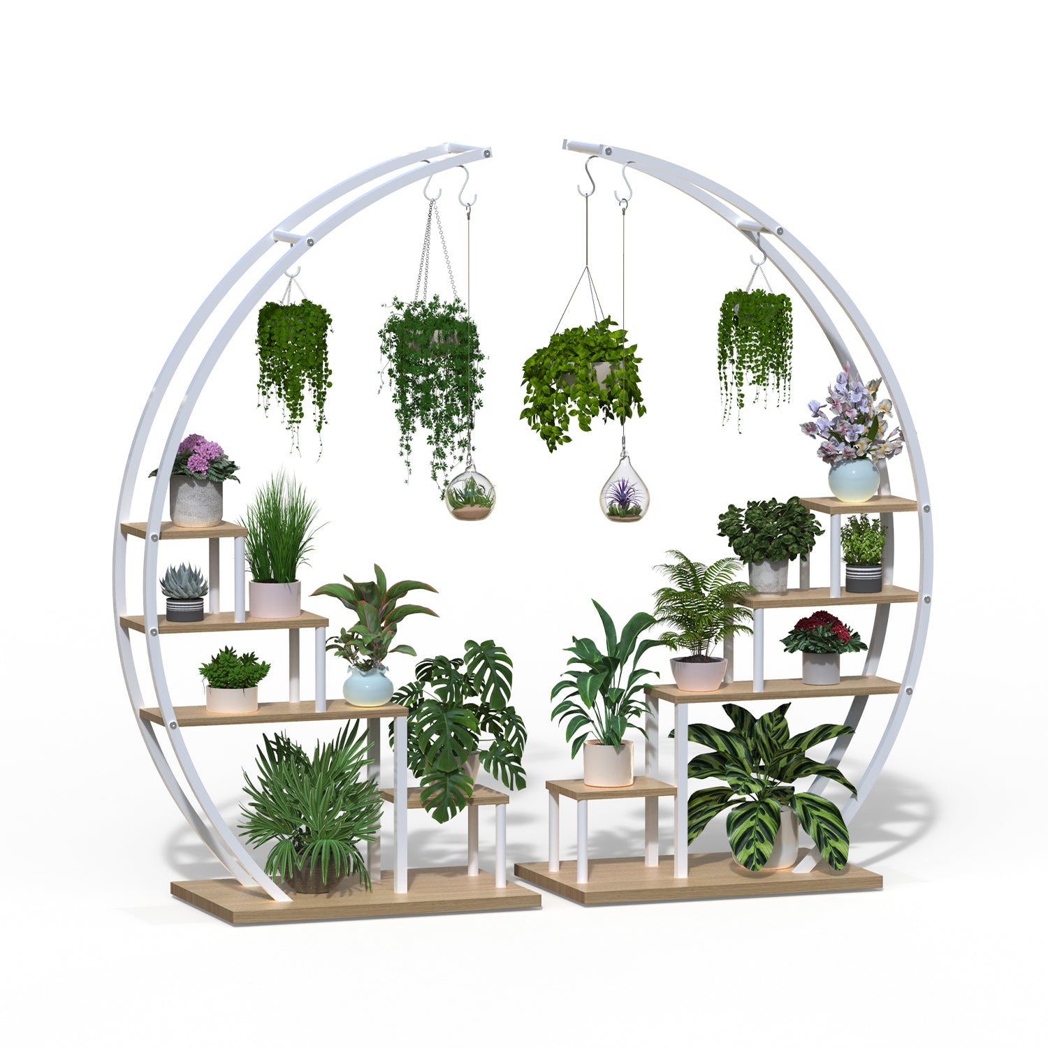 5 Tier Plant Stand Half Circle Shape Plant Shelf w/ Hanging Hook Planter  Display