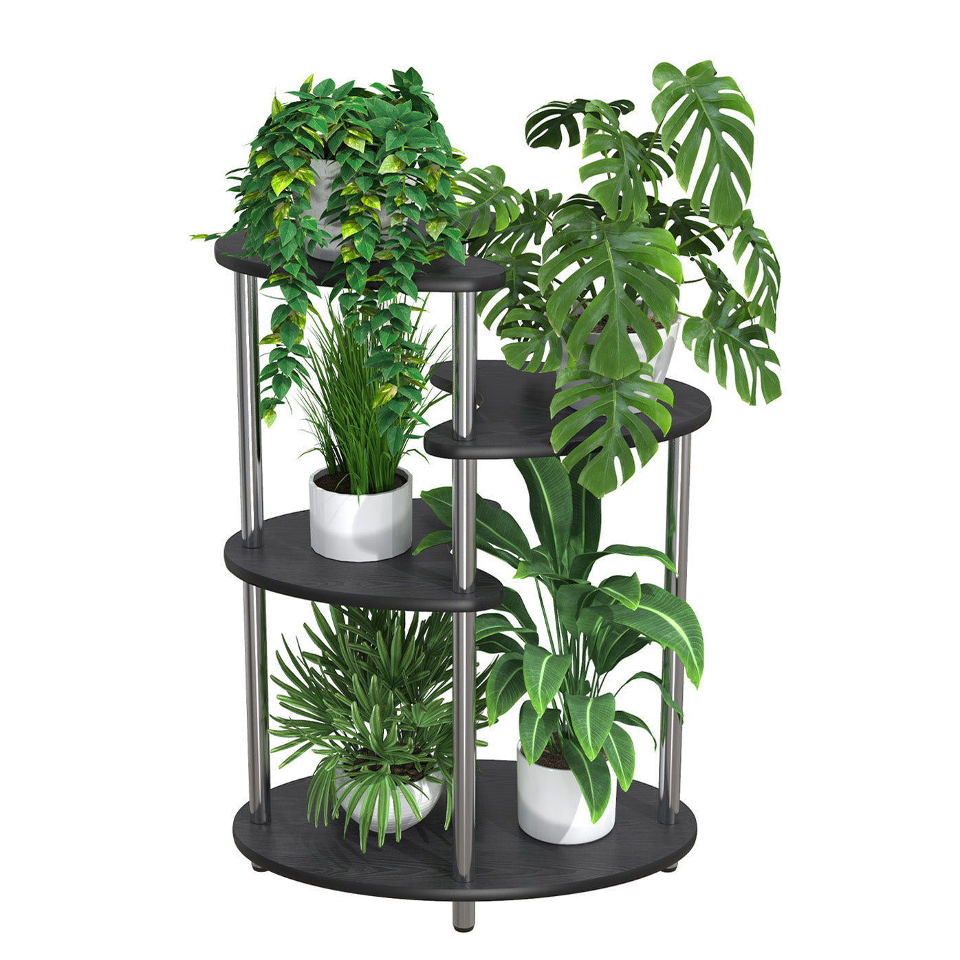 black indoor planter on stand 36" 4 Tiered Plant Stand Indoor Pot Planter Modern Accent Display Table, Oval Black