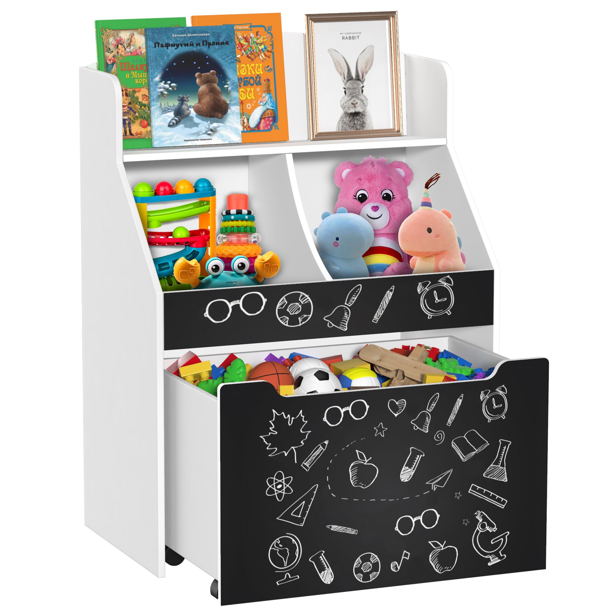Toy Storage Organizer Kids Bookshelf Rolling Toy Box For Boys