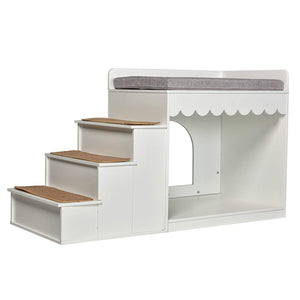 Indoor Pet Multi-Level Bed Wood Stairs Bunk Bed Combination Cat Condo Dog White