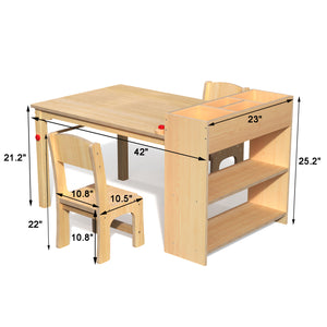 Kids Art Table and 2 Chairs, Wooden Drawing Desk, Activity & Crafts, Children's Furniture, 42x23"